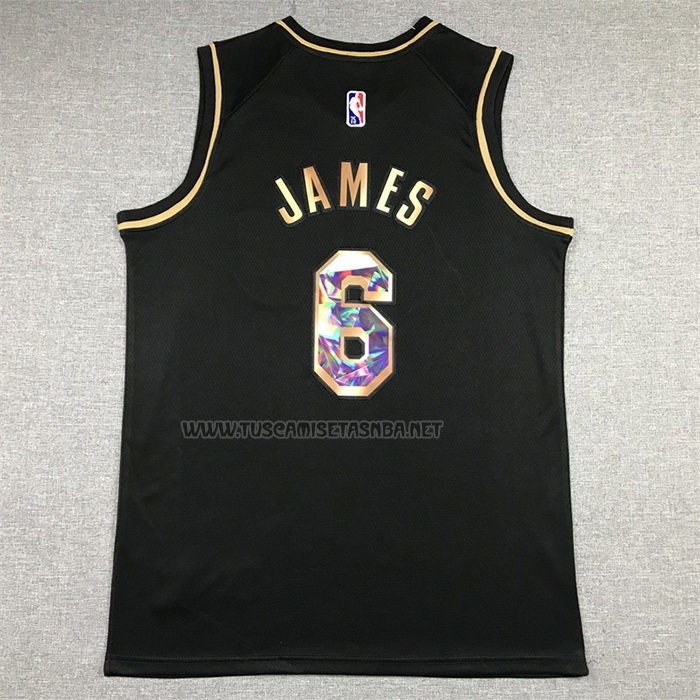 Camiseta Lebron James NO 6 Los Angeles Lakers Golden Edition 2021-22 Negro